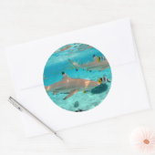 Requins dans la lagune Bora Bora autocollant rond (Enveloppe)