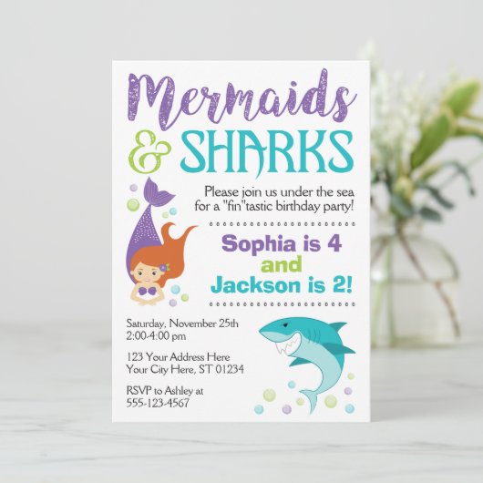 Requins et sirènes Invitation d'anniversaire (Debout devant)