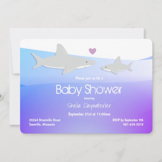 Requins mignons Océan violet | Invitation Baby sho (Devant)