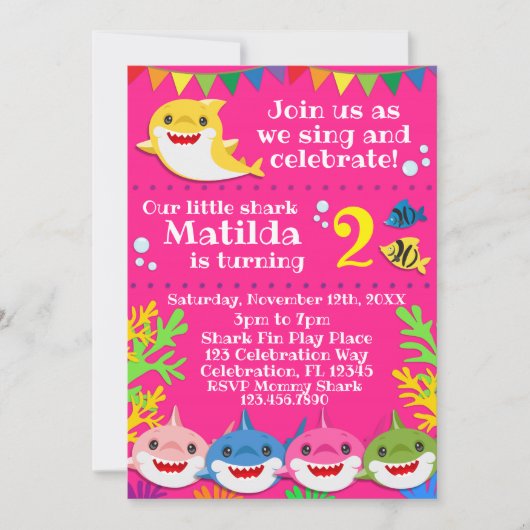 Requins rose Invitation d'anniversaire (Devant)
