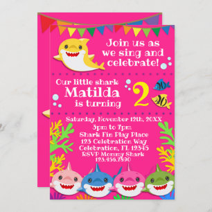 Requins rose Invitation d'anniversaire