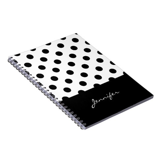 Rero Black en White Polka Dots Pattern met Name Notitieboek (Rechterzijde)