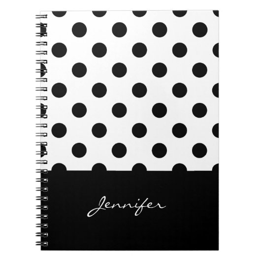 Rero Black en White Polka Dots Pattern met Name Notitieboek (Voorkant)