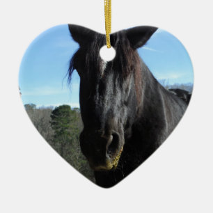 Rescuated Black Draft Horse Keramisch Ornament