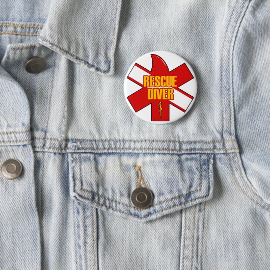 Rescue Diver Cross Dive Flag Yellow Font Button (In situ)