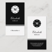 Researcher Black White Lace Monogram Visitekaartje (Voorkant / Achterkant)