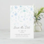 Reserva La Fecha Fancy Flowers Classic Floral Blue Save The Date (Staand voorkant)