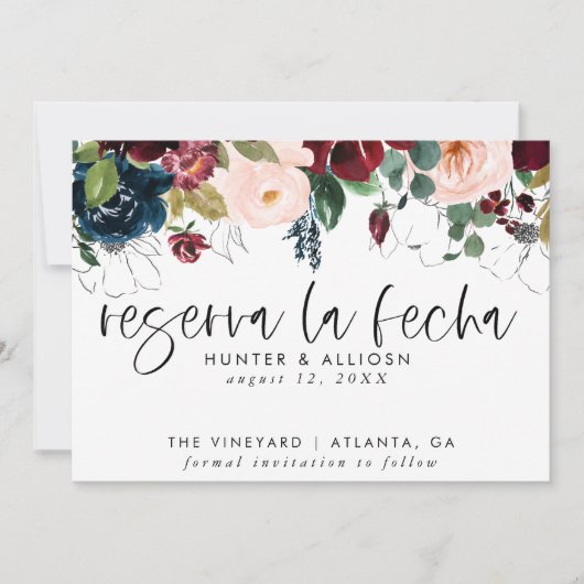 Reserva La Fecha Modern FloralInvitation Save The Date (Voorkant)