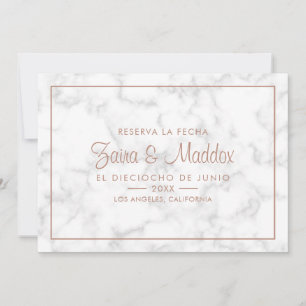 Reserva La Fecha Modern Marble Roos Gold Spaans Save The Date