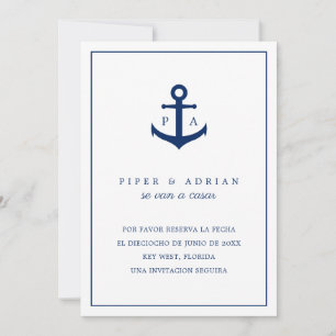 Reserva La Fecha Nautical Anchor Monogram Spaans Save The Date