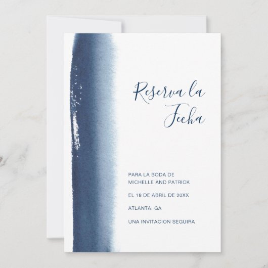 Reserva La Fecha Navy Blue Brushstroke Spaans Save The Date (Voorkant)