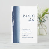 Reserva La Fecha Navy Blue Brushstroke Spaans Save The Date (Staand voorkant)