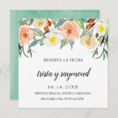 Reserva La Fecha Peach Floral Botanisch Spaans Save The Date (Voorkant / Achterkant)