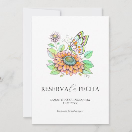 Reserva la Fecha Quinceañeras Mariposas Save The Date (Voorkant)