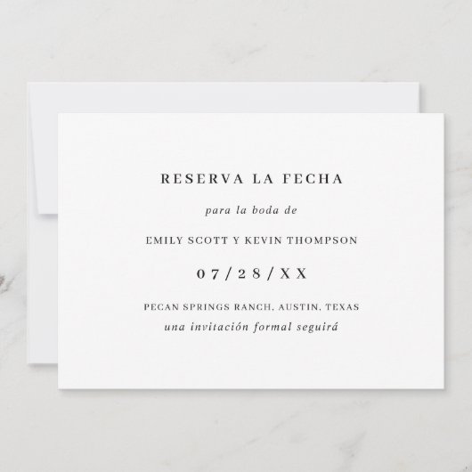 Reserva la Fecha Simple Black en White Spaans Save The Date (Voorkant)