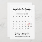 Reserva la Fecha Simple Calendar Red Heart Spaans Save The Date (Voorkant / Achterkant)