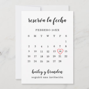 Reserva la Fecha Simple Calendar Red Heart Spaans Save The Date