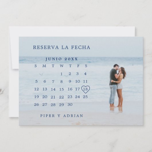 Reserva La Fecha Simple Navy Blue Calendar Foto Save The Date (Voorkant)
