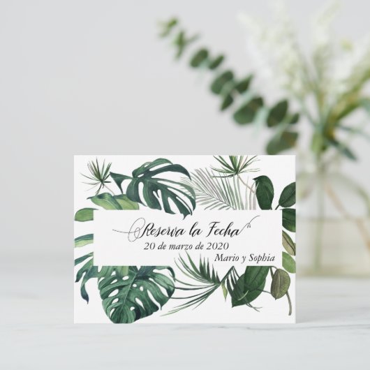 Reserva La Fecha Tropical Bewaar de datum Aankondigingskaart (Staand voorkant)