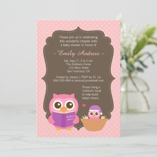 Réserver à thème, Chouette rose Bébé Invitations d (Debout devant)