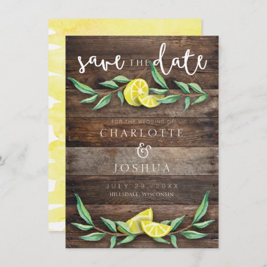 RÉSERVEZ LA DATE | Carte de Mariage de citron rust (Devant / Derrière)