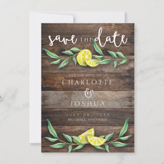 RÉSERVEZ LA DATE | Carte de Mariage de citron rust (Devant)