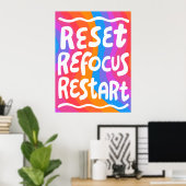 RESET REFOCUS HERSTART Kleurrijke Fun Bubble Lette Poster (Thuiskantoor)