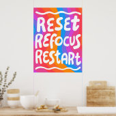 RESET REFOCUS HERSTART Kleurrijke Fun Bubble Lette Poster (Keuken)