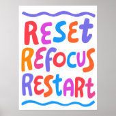 RESET REFOCUS HERSTART Kleurrijke Fun Bubble Lette Poster (Voorkant)