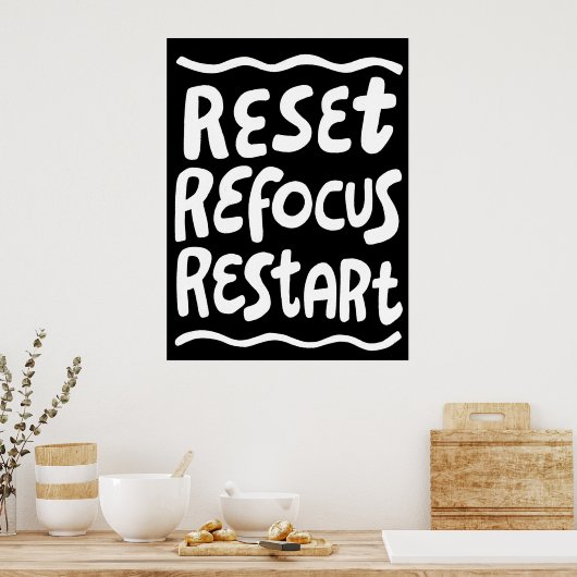 RESET REFOCUS HERSTART Vette Leuke Bubble Letters Poster (Keuken)