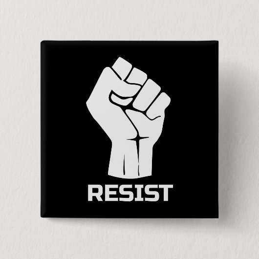 Resist met vuist - in wit vierkante button 5,1 cm (Voorkant)