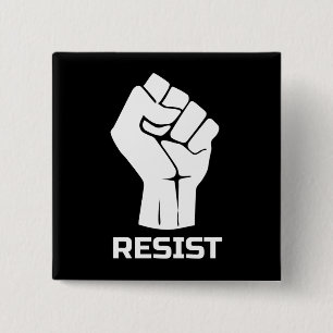 Resist met vuist - in wit vierkante button 5,1 cm