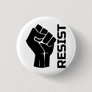 Resist met vuist - in zwart 0002 ronde button 3,2 cm
