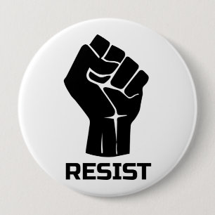 Resist met vuist - in zwart ronde button 4,0 cm