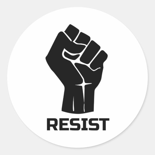 Resist met vuist - in zwart ronde sticker (Voorkant)