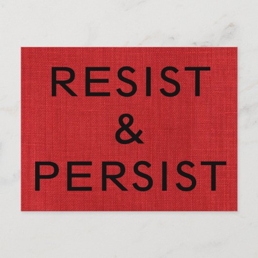 Resist & Persistent, zwarte tekst op rood linnen F Briefkaart (Voorkant)