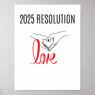 RÉSOLUTION 2025 AMOUR Poster à deux mains coeur