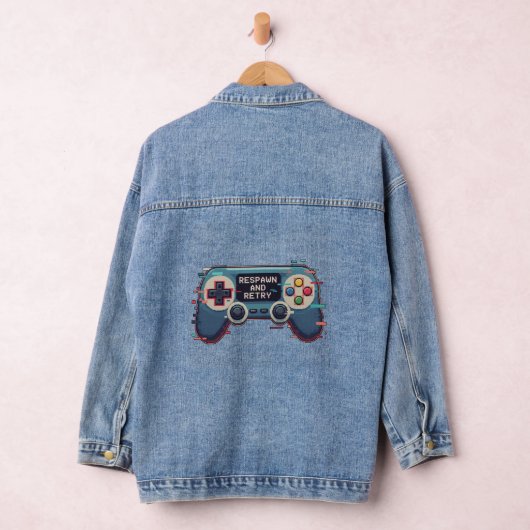 Respawn and Retry - Retro Gaming Glitch Art Denim Jacket (Hangar)