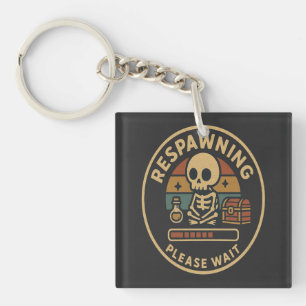 Respawnen Even Geduld-Retro Gamer Skelet Embleem Sleutelhanger