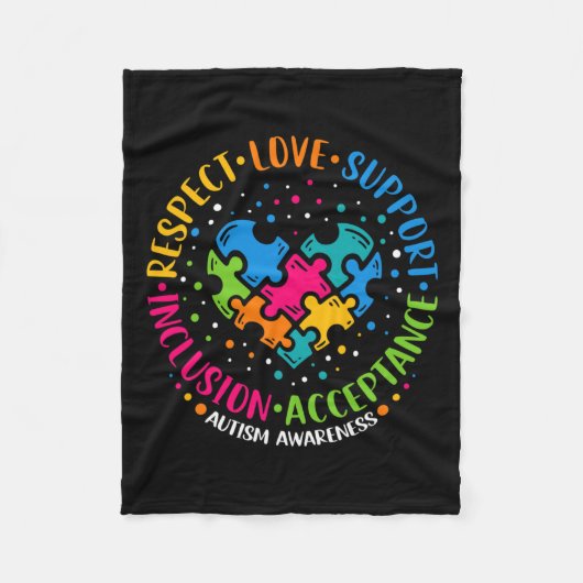 Respect Liefde Ondersteuning Inclusie Hart Puzzel Fleece Deken (Voorkant)