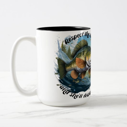 Respect The Lake And You Will Be Rewarded Tweekleurige Koffiemok (Links)