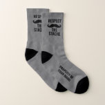 Respect The Stache funny large sport socks for men<br><div class="desc">Respect The Stache funny sport socks for men. Humorous quote for guys with mustache. Add your own custom name or monogram letters to make a unique pair of socks. Cool Birthday ou Christmas Holiday vend idea for him. Gray or custom background color. Fun present for brother, husband, boyfriend, son, grandfather,...</div>
