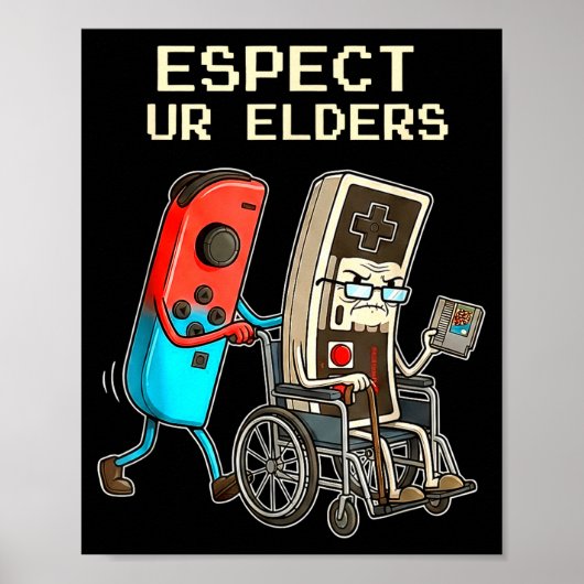 Respect Ur Elders Retro Gaming Controller Funny  Poster (Voorkant)
