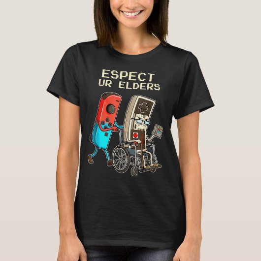Respect Ur Elders Retro Gaming Controller Funny  T-shirt (Voorkant)