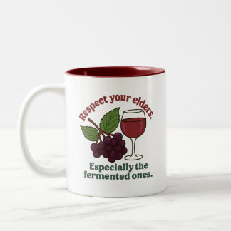 Respect Your Elders Fermented Ones Funny Wine Love Tweekleurige Koffiemok