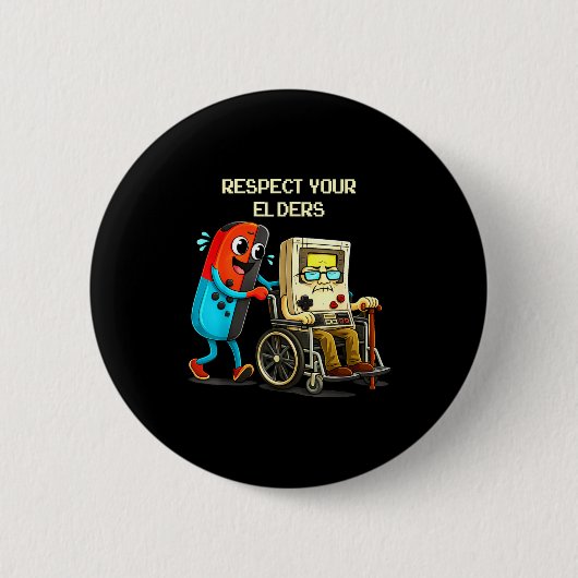 Respect Your Elders Funny Retro Gaming  Ronde Button 5,7 Cm (Voorkant)
