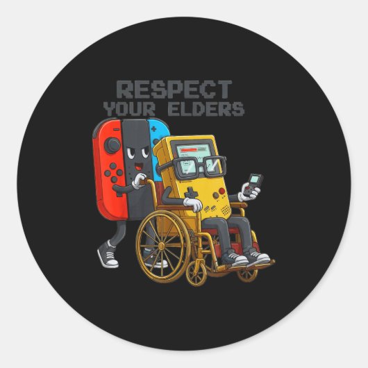 Respect Your Elders Gaming Control Retro Funny Gam Ronde Sticker (Voorkant)