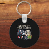 Respect Your Elders Gaming Control Retro Funny Gam Sleutelhanger (Voorkant)