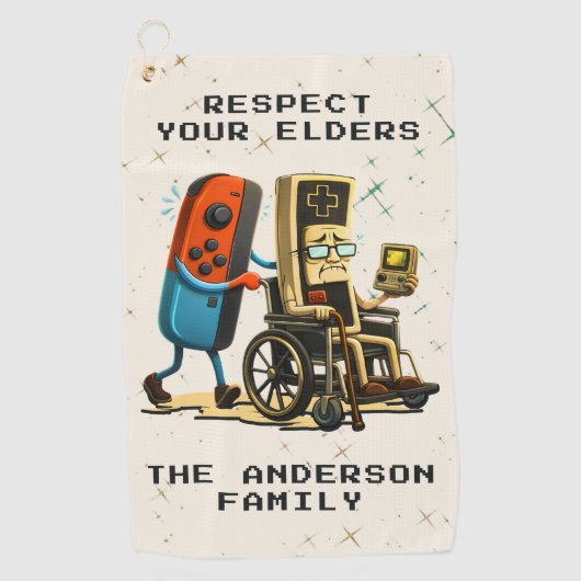 Respect Your Elders Gaming Control Retro Funny Golfhanddoek (Voorkant)