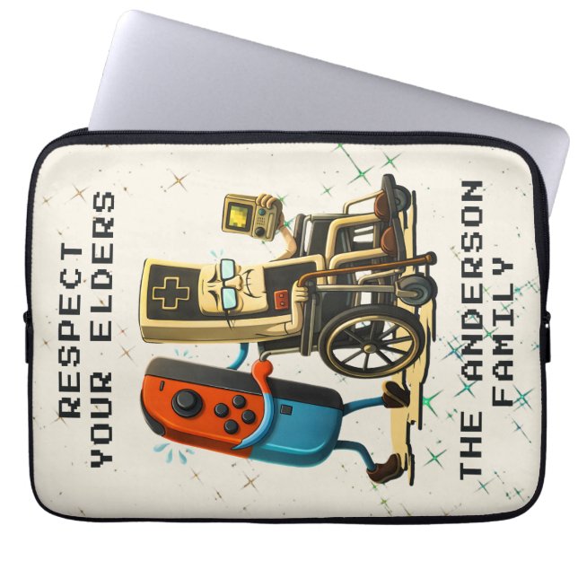 Respect Your Elders Gaming Control Retro Funny Laptop Sleeve (Voorkant)